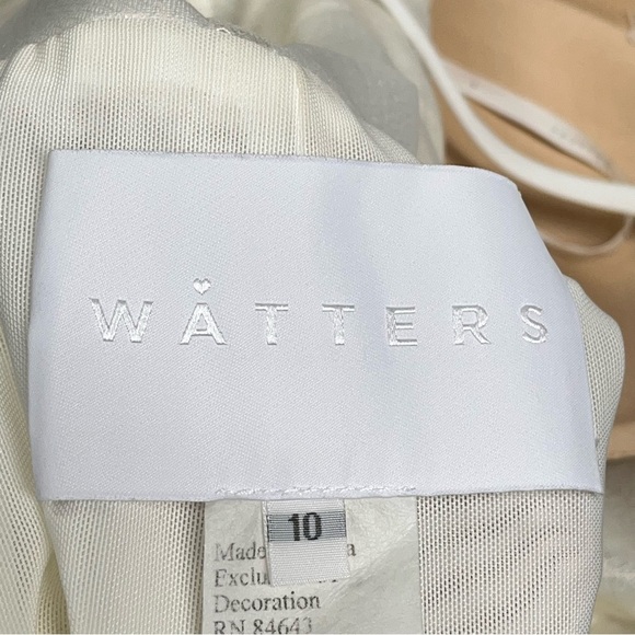 Watters 10 plunge draped mesh column 0739 gown white feminine - Picture 11 of 16